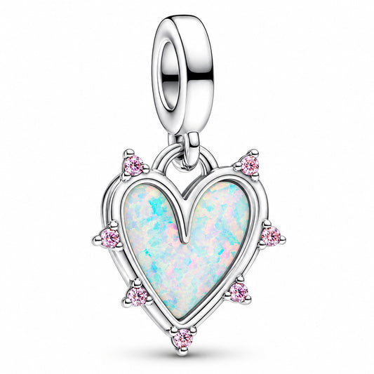 Friendship Opalescent Double Dangle Charm Hallmarked S925 Sterling Silver