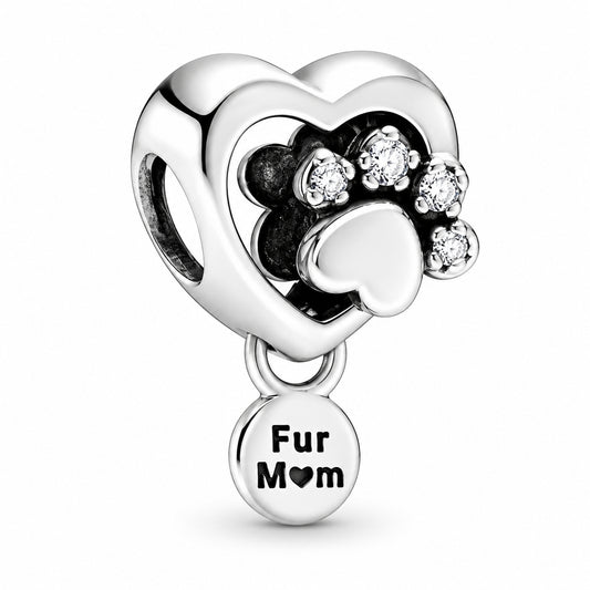 Fur Mom Heart Charm Hallmarked S925 Sterling Silver