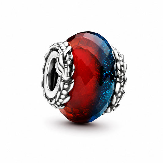 Game of Thrones Ice & Fire Dragons Dual Murano Glass Charm Hallmarked S925 Sterling Silver