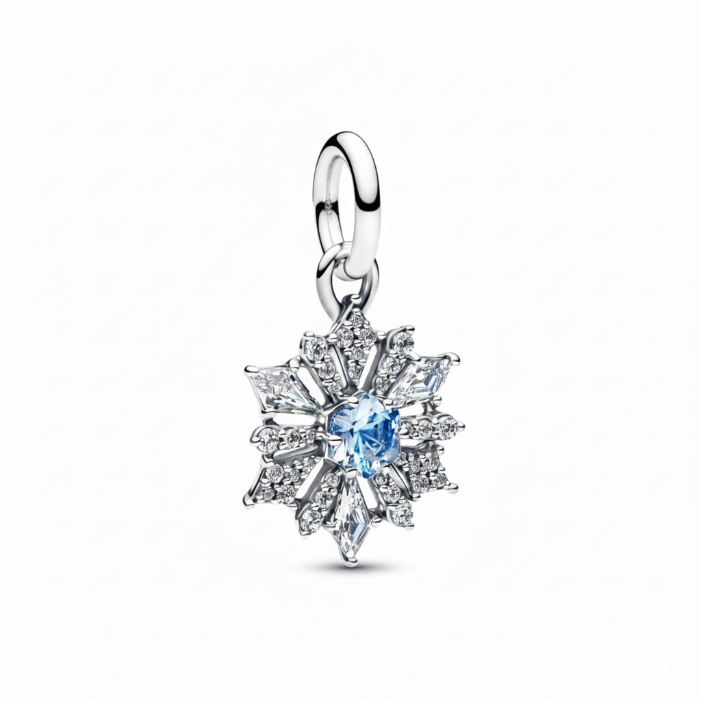 Disney Frozen Queen Elsa Snowflake Dangle Charm Hallmarked S925 Sterling Silver