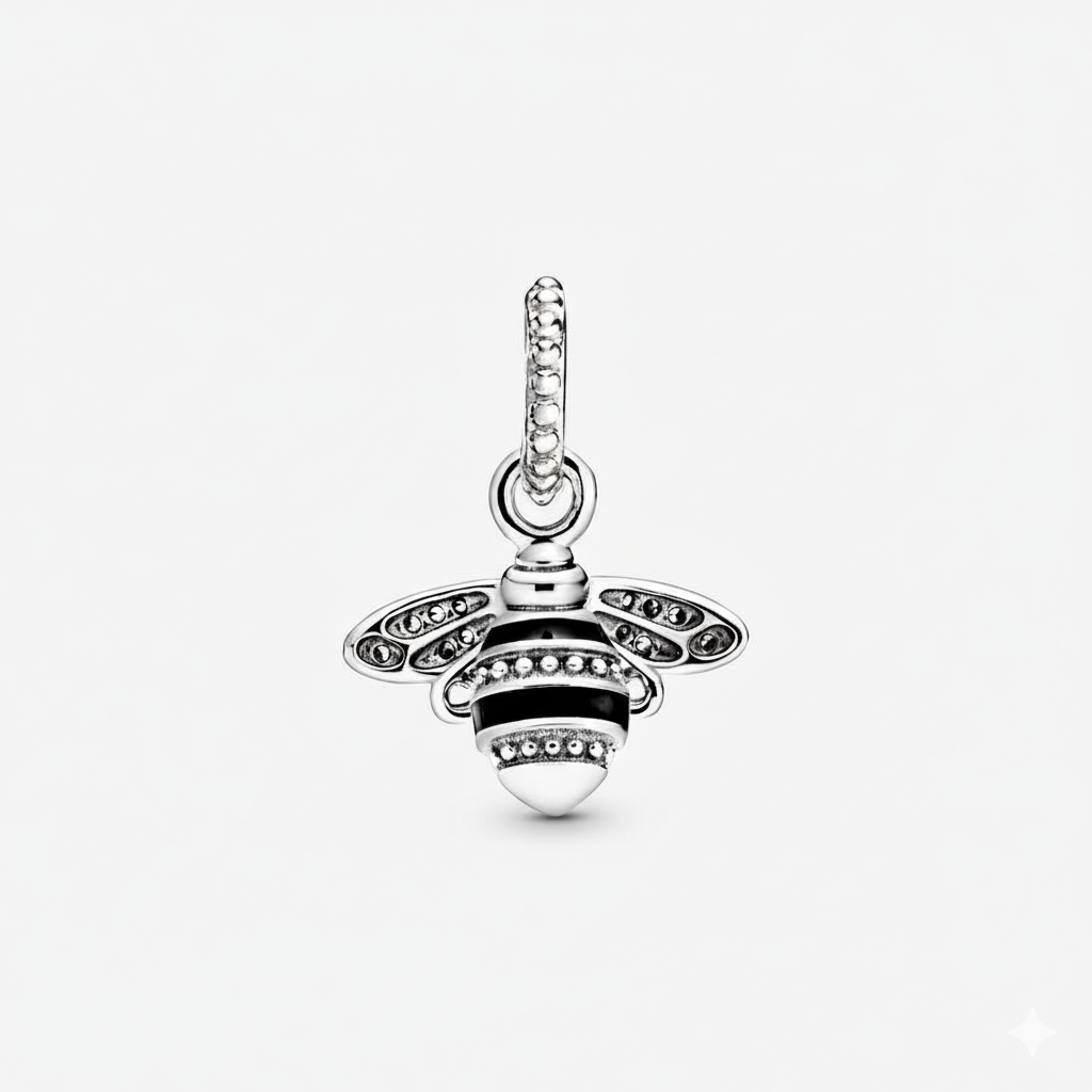 Sparkling Queen Bee Pendant Charm Hallmarked S925 Sterling Silver