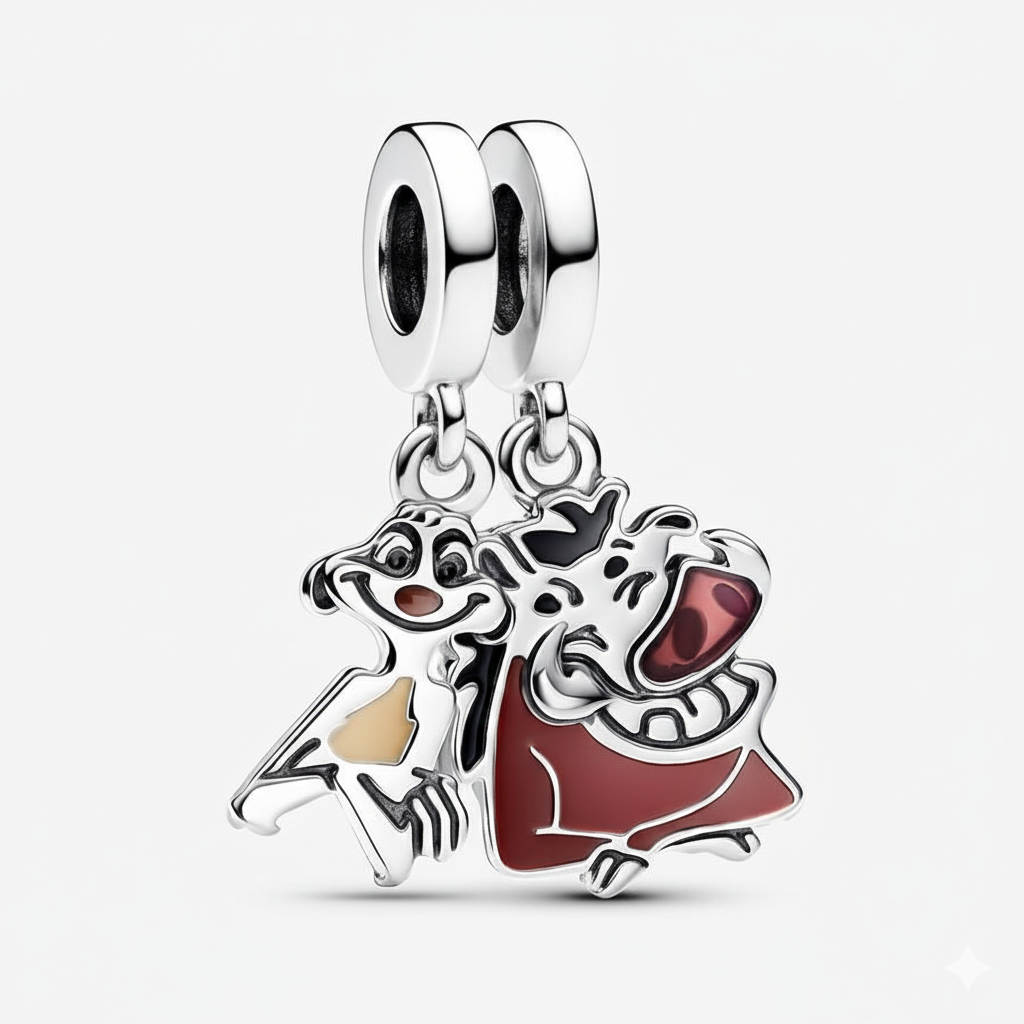 Disney The Lion King Timon & Pumbaa Splittable Dangle Charm Hallmarked S925 Sterling Silver