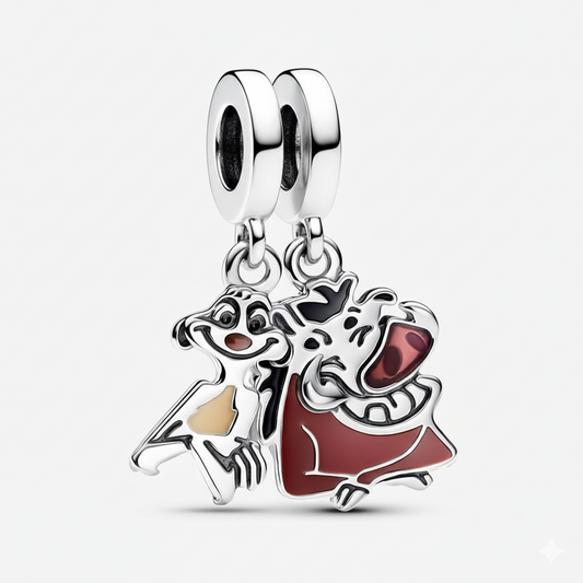 Disney The Lion King Timon & Pumbaa Splittable Dangle Charm Hallmarked S925 Sterling Silver