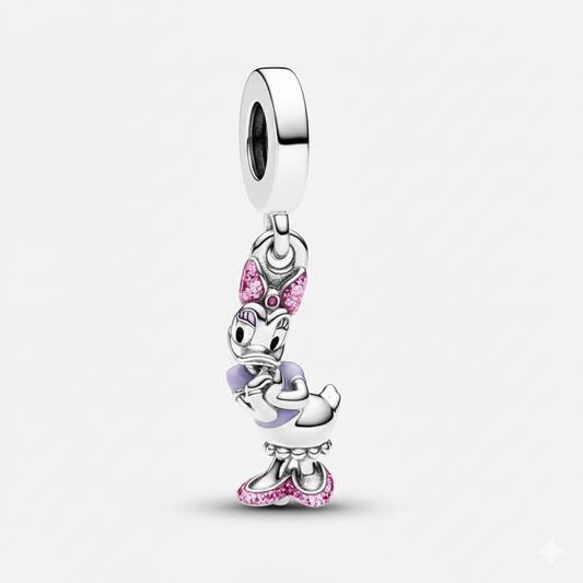 Disney Daisy Duck Dangle Charm Hallmarked S925 Sterling Silver