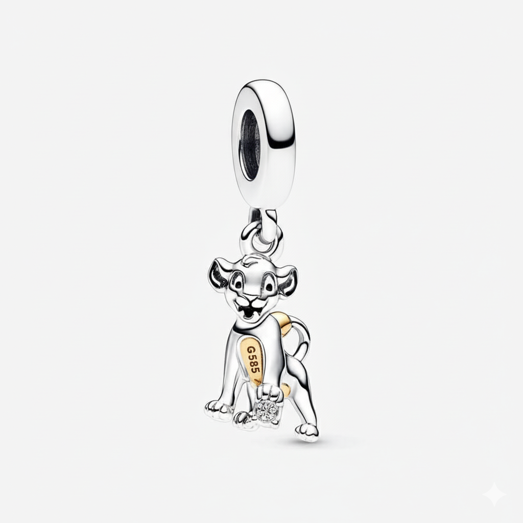 Disney 100th Anniversary The Lion King Simba Dangle Charm Hallmarked S925 Sterling Silver