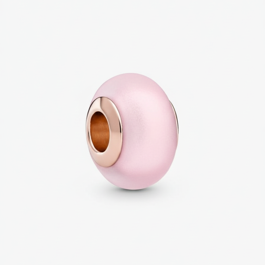 Matte Pink Murano Glass Charm Hallmarked S925 Sterling Silver