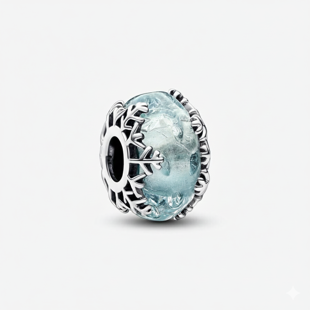 Winter Blue Snowflake Murano Charm Hallmarked S925 Sterling Silver
