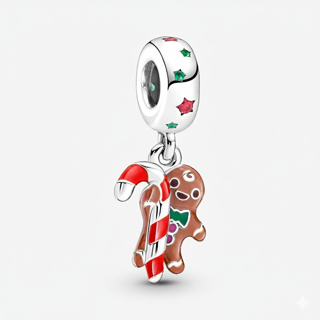 Gingerbread Man Dangle Charm Hallmarked S925 Sterling Silver