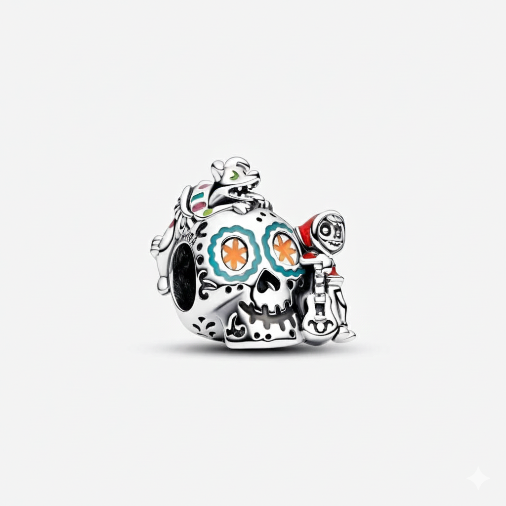 Disney Pixar Coco Miguel & Dante Skull Glow-in-the-dark Charm Hallmarked S925 Sterling Silver
