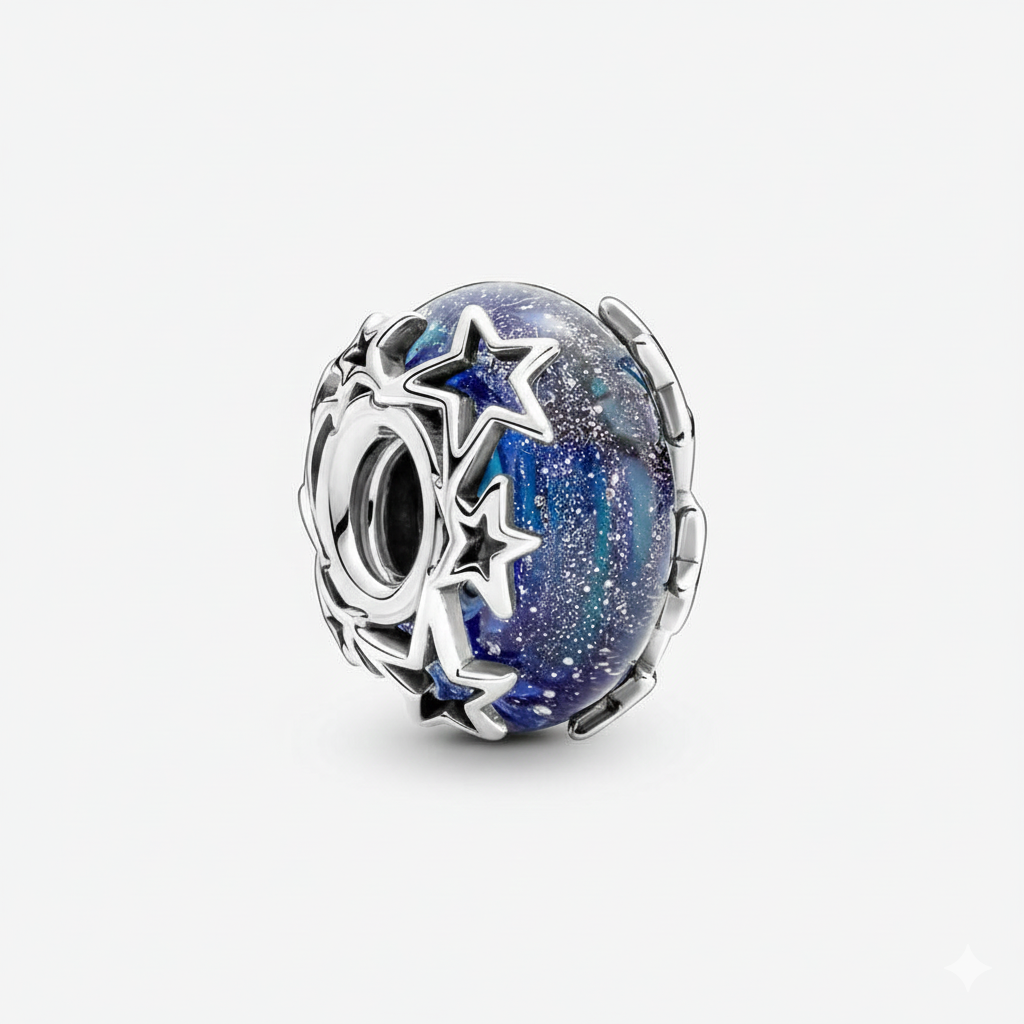 Galaxy Blue & Star Murano Charm Hallmarked S925 Sterling Silver