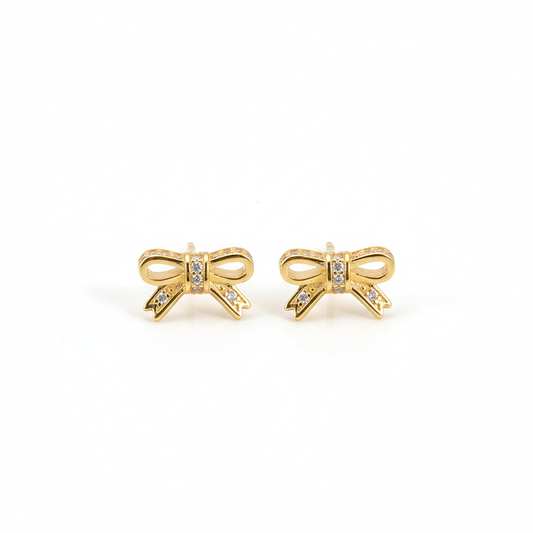 Sparkling bow Sterling Silver golden studs Earrings