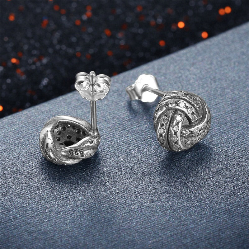 Sparkling love knots Sterling Silver stud Earrings