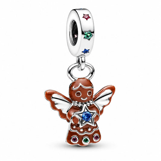 Gingerbread Angel Dangle Charm Hallmarked S925 Sterling Silver