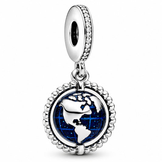 Globe Dangle Charm Hallmarked S925 Sterling Silver