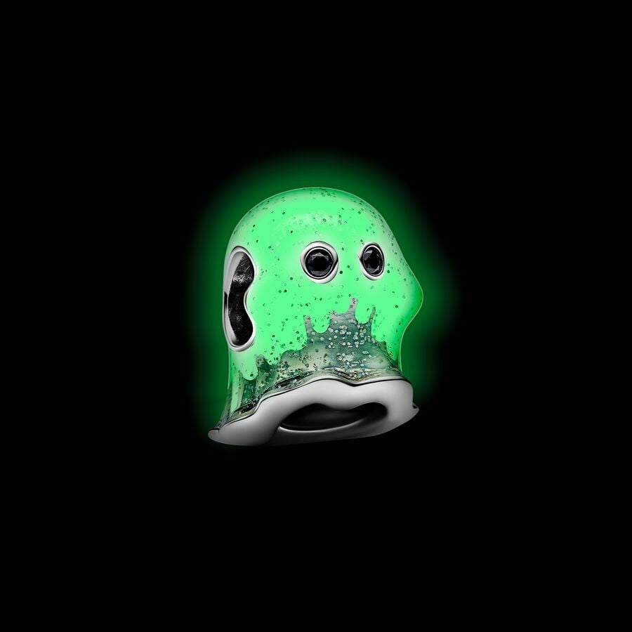 Glow-in-the-dark Boo Ghost Charm Hallmarked S925 Sterling Silver