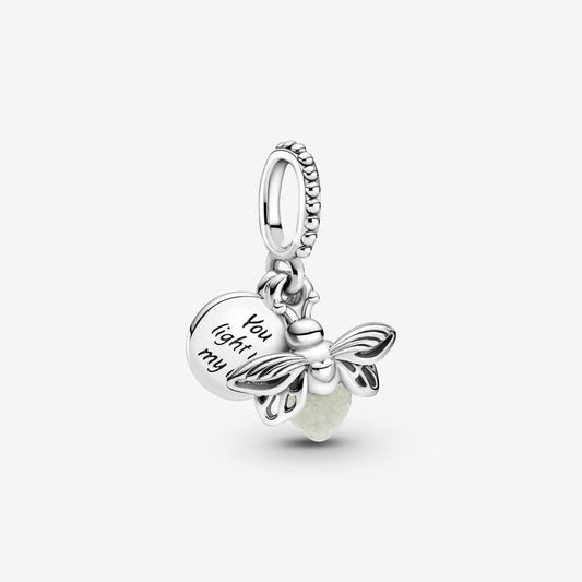 Glow-in-the-dark Firefly Dangle Charm Hallmarked S925 Sterling Silver