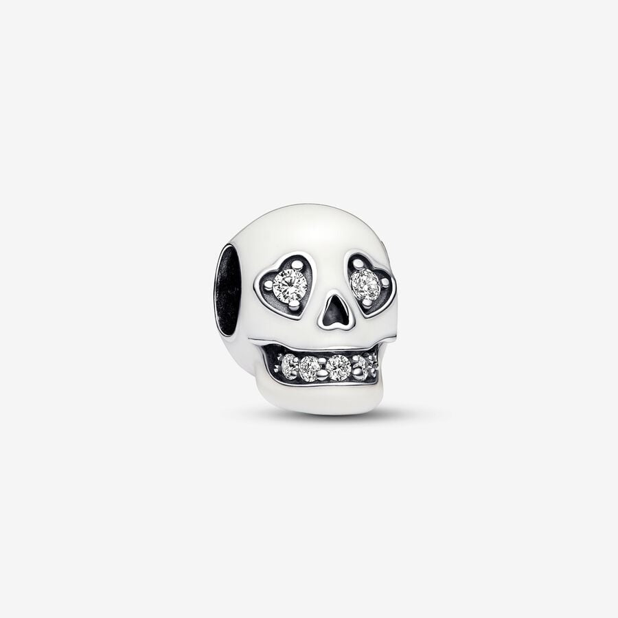 Glow-in-the-dark Sparkling Skull Charm Hallmarked S925 Sterling Silver