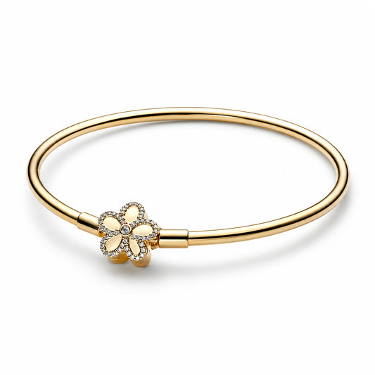 Gold Plated Pavé Flower Bangle Hallmarked S925 Sterling Silver