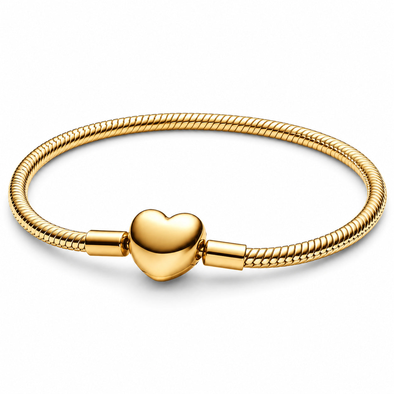 Gold Plated Heart Clasp Snake Chain Charm Bracelet Sterling Silver