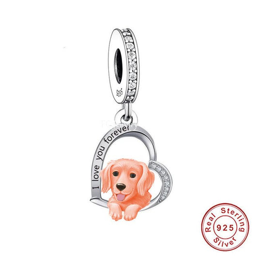 Golden Retriever Dog Charm Hallmarked S925 Sterling Silver