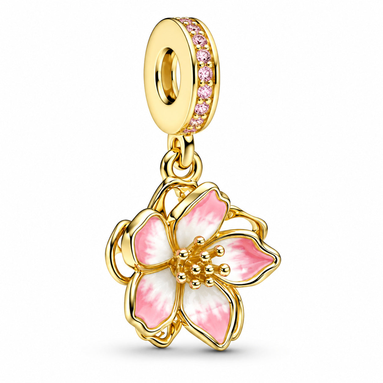Golden Cherry Blossom Charm S925 Sterling Silver