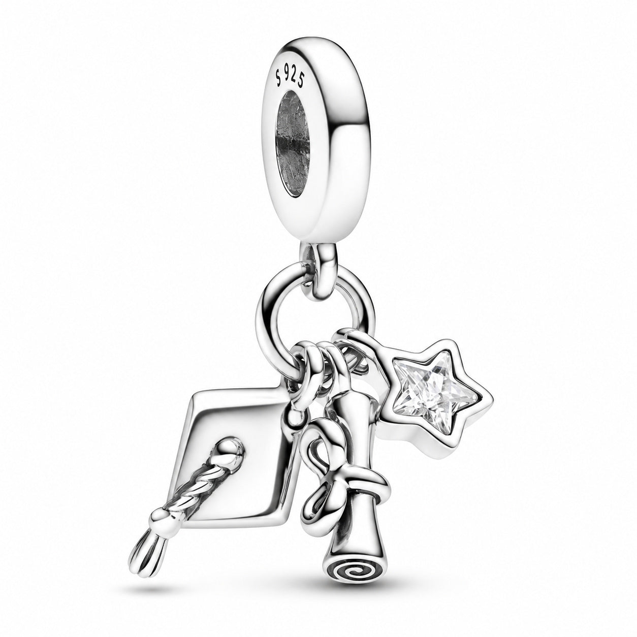 Graduation Triple Dangle Charm Hallmarked S925 Sterling Silver