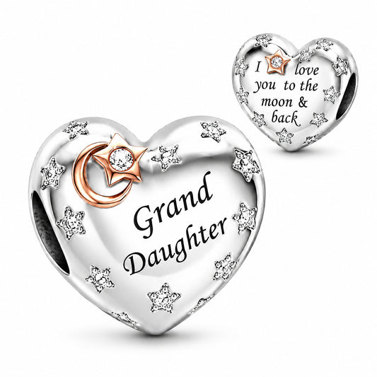 Grand Daughter Charm I Love You To The Moon & Back Charm Hallmarked S925 Sterling Silver