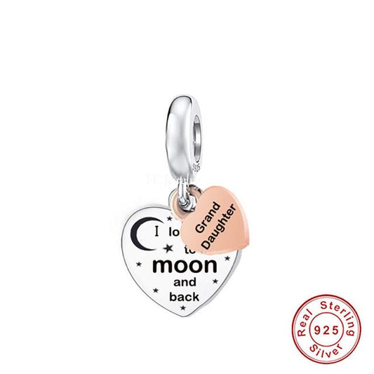 Grand Daughter Love You to the Moon and Back Charm Hallmarked S925 Sterling Silver