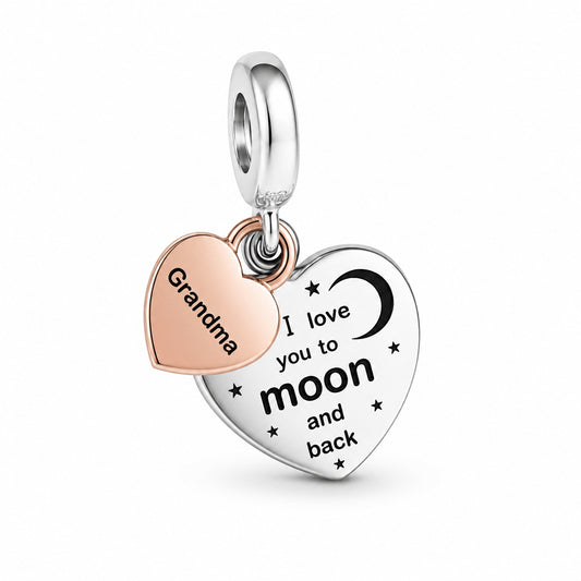 Grandma Heart I Love You To The Moon and Back Charm Hallmarked S925 Sterling Silver