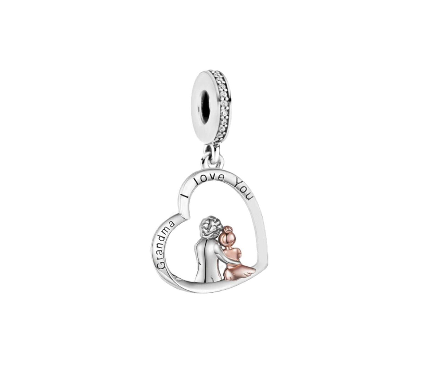 Grandma I Love You Heart Dangle Charm Hallmarked S925 Sterling Silver