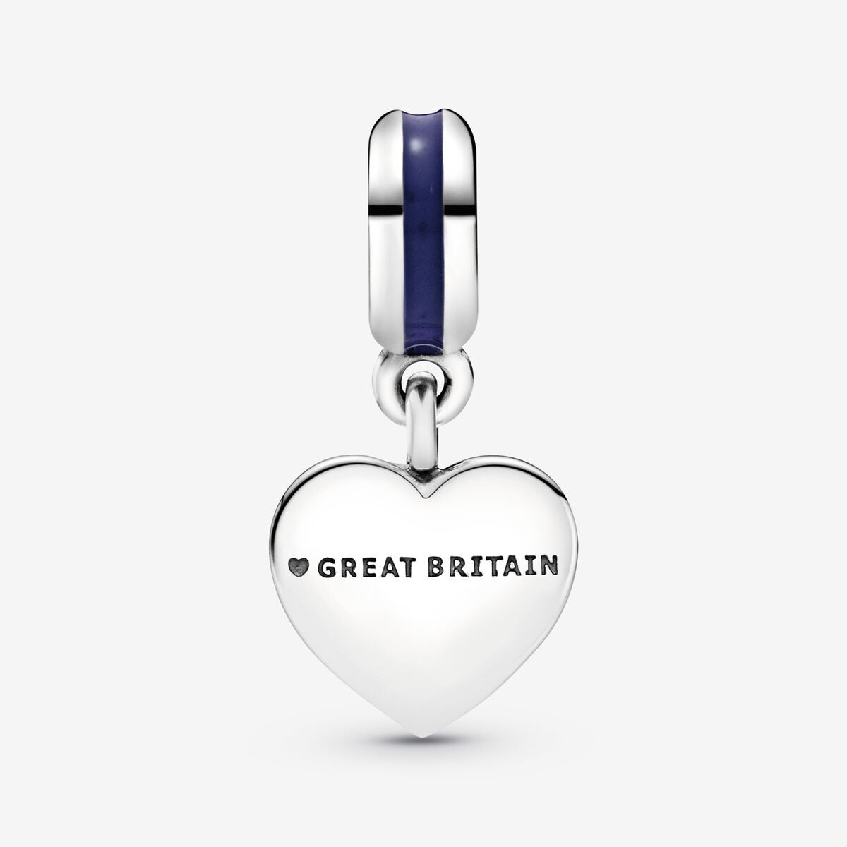 Great Britain Union Jack Heart Dangle Charm Hallmarked S925 Sterling Silver