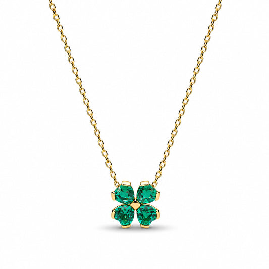 Green Lucky Clover Necklace Pendant Hallmarked S925 Sterling Silver