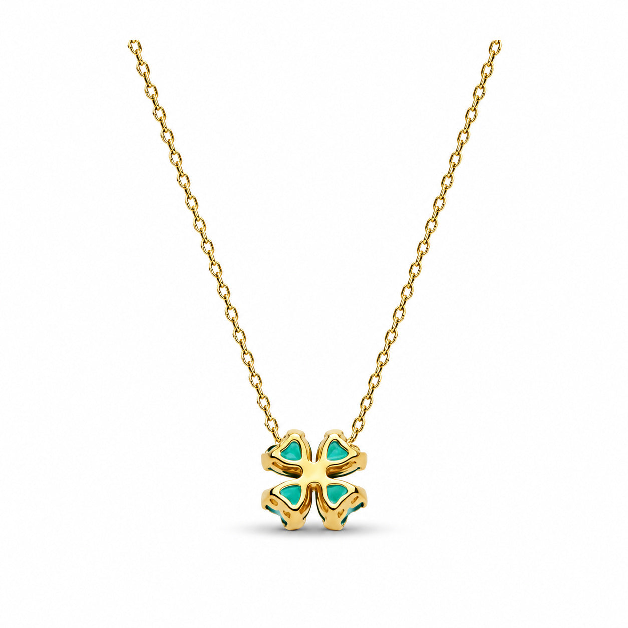 Green Lucky Clover Necklace Pendant Hallmarked S925 Sterling Silver