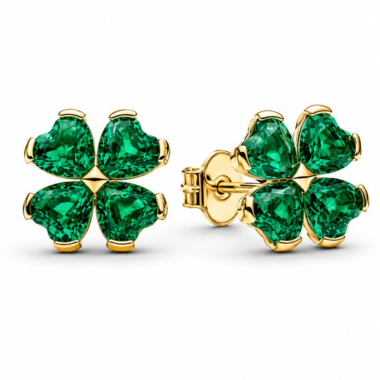 Green Lucky Clover Stud Earrings