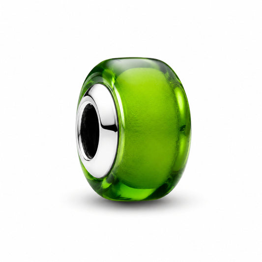 Green Mini Murano Glass Charm Hallmarked S925 Sterling Silver