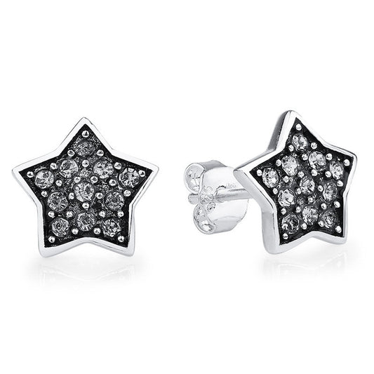 Clear Pave Star Sterling Silver Stud Earrings