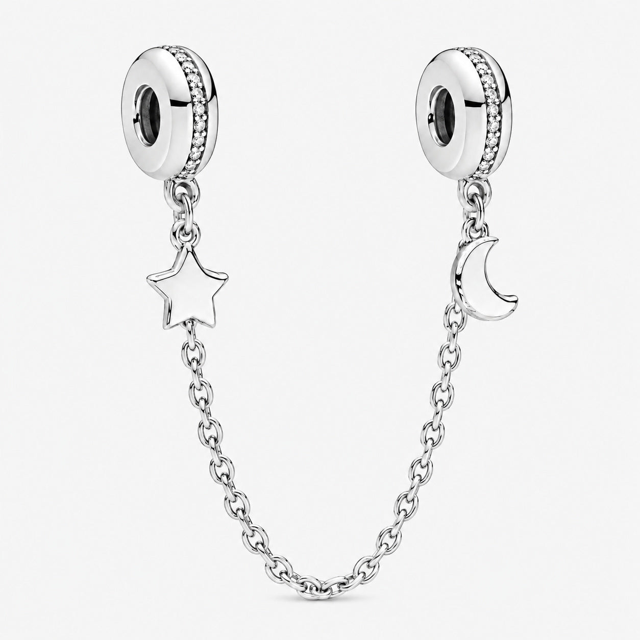 Half Moon & Star Safety Chain Charm Hallmarked S925 Sterling Silver