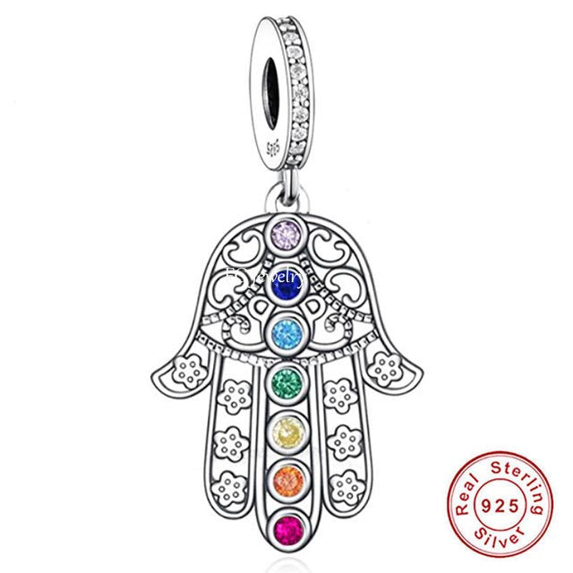 Hamsa Protective Hand Charm Hallmarked S925 Sterling Silver