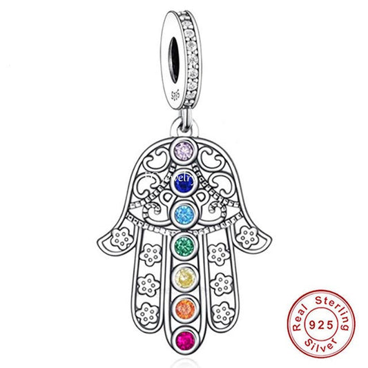 Hamsa Protective Hand Charm Hallmarked S925 Sterling Silver