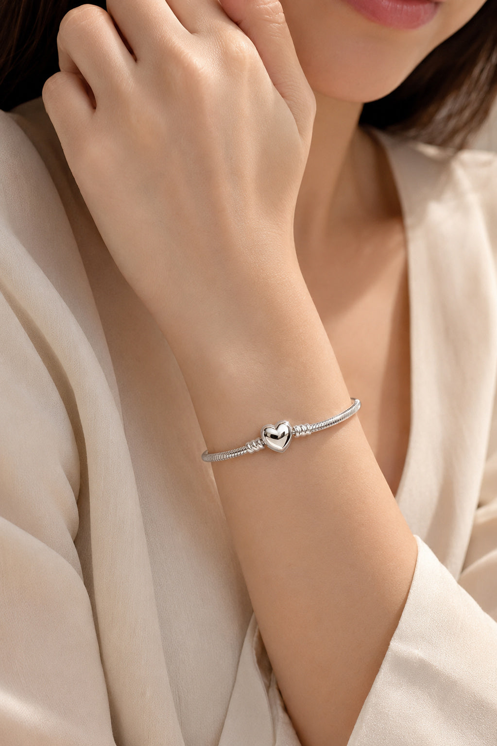 Heart Clasp Snake Chain Charm Bracelet