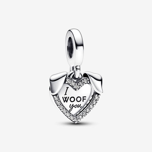 Heart & Dog Double Dangle Charm Hallmarked S925 Sterling Silver