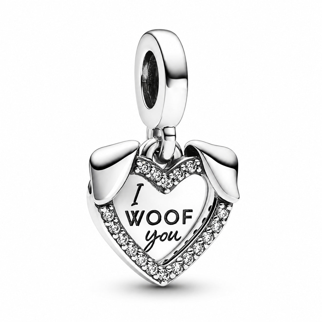Heart & Dog Double Dangle Charm Hallmarked S925 Sterling Silver
