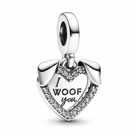 Heart & Dog Double Dangle Charm Hallmarked S925 Sterling Silver