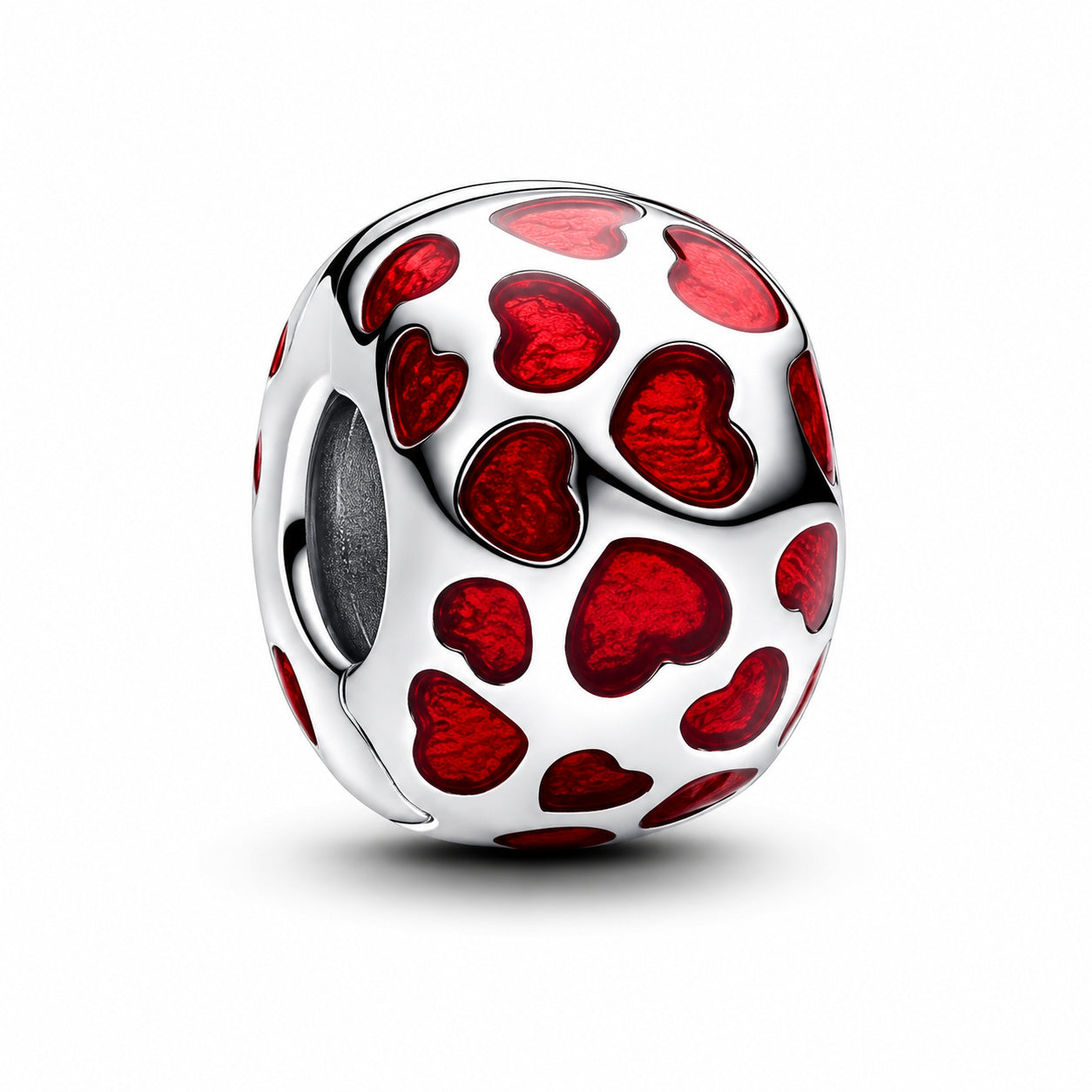 Hearts Round Stopper Charm S925 Sterling Silver