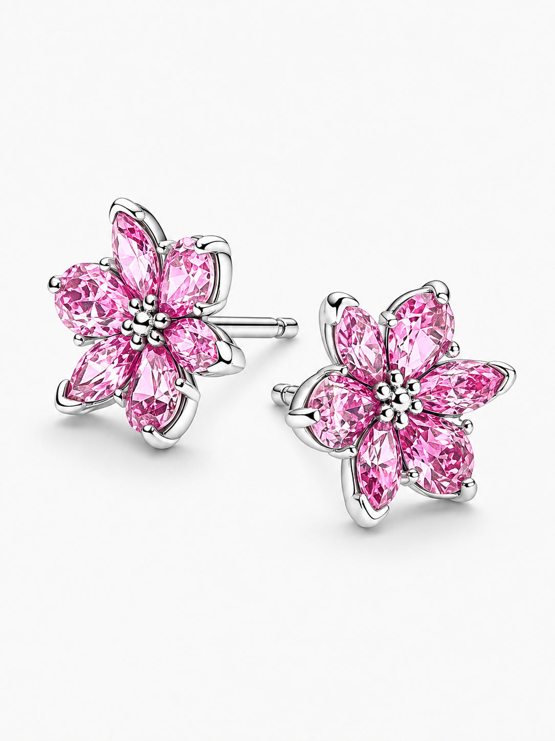 Herbarium Sparkling Pink Flower Stud Earrings