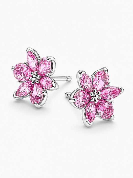 Herbarium Sparkling Pink Flower Stud Earrings