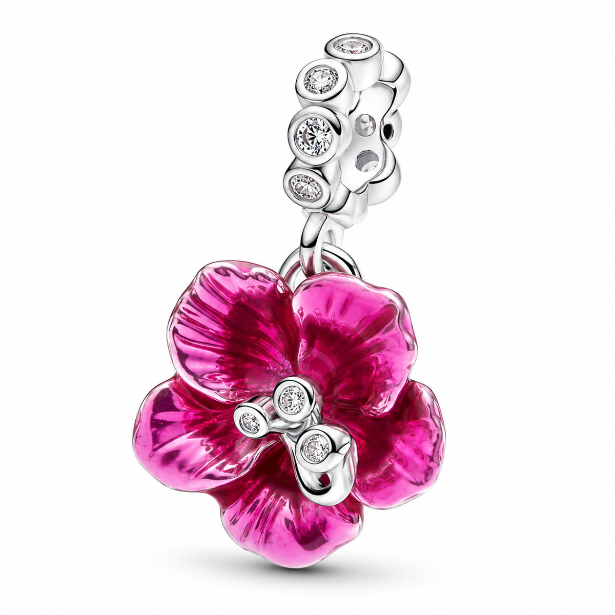 Hibiscus Dangle Charm Hallmarked S925 Sterling Silver