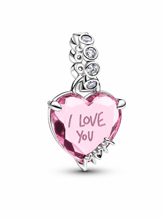 I Love You Mum Pink Dangle Charm Hallmarked S925 Sterling Silver