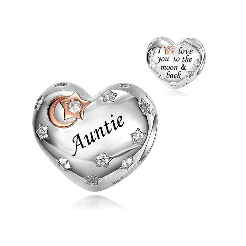 I Love You To The Moon And Back Auntie Charm Hallmarked S925 Sterling Silver