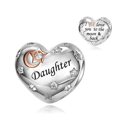 I Love You To The Moon And Back Daughter Charm Hallmarked S925 Sterling Silver